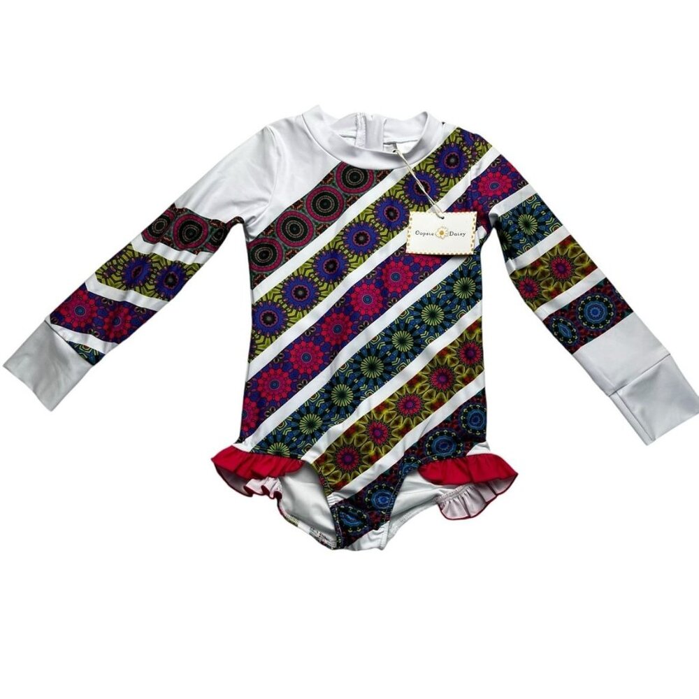 Oopsie Daisy Girls New Size 6 Zip Rash Mandala Stripe Swimsuit